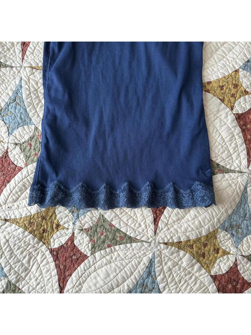 Vintage Y2K American Eagle navy blue lace trim cami tank top Size L summer - Picture 2 of 7